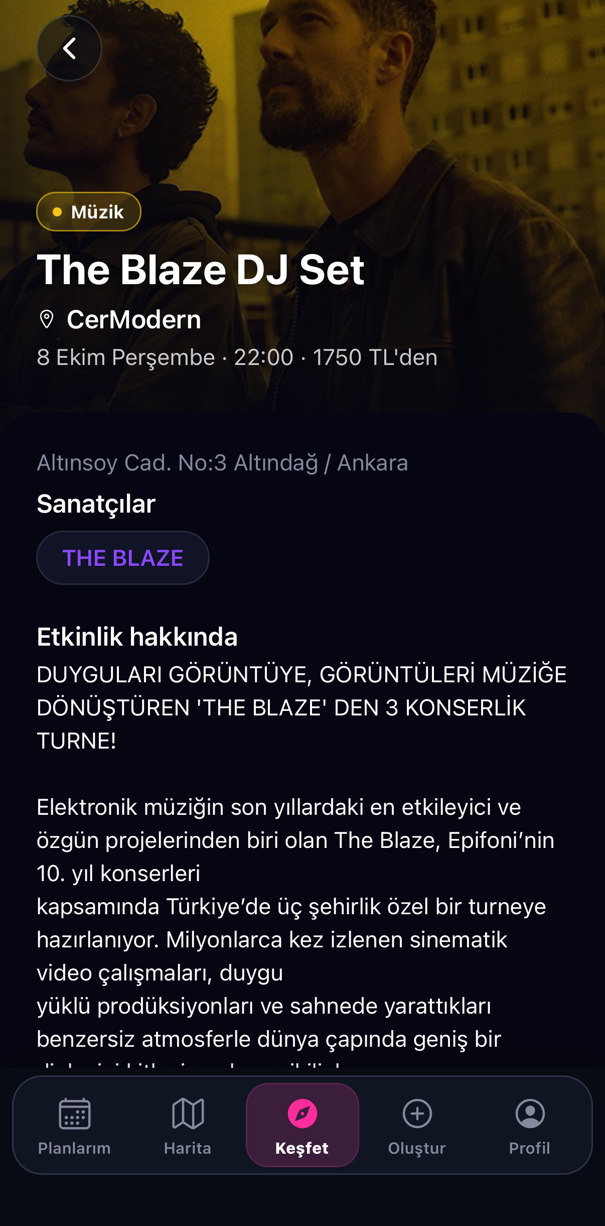Spotla gerçek etkinlik detayı ekranı