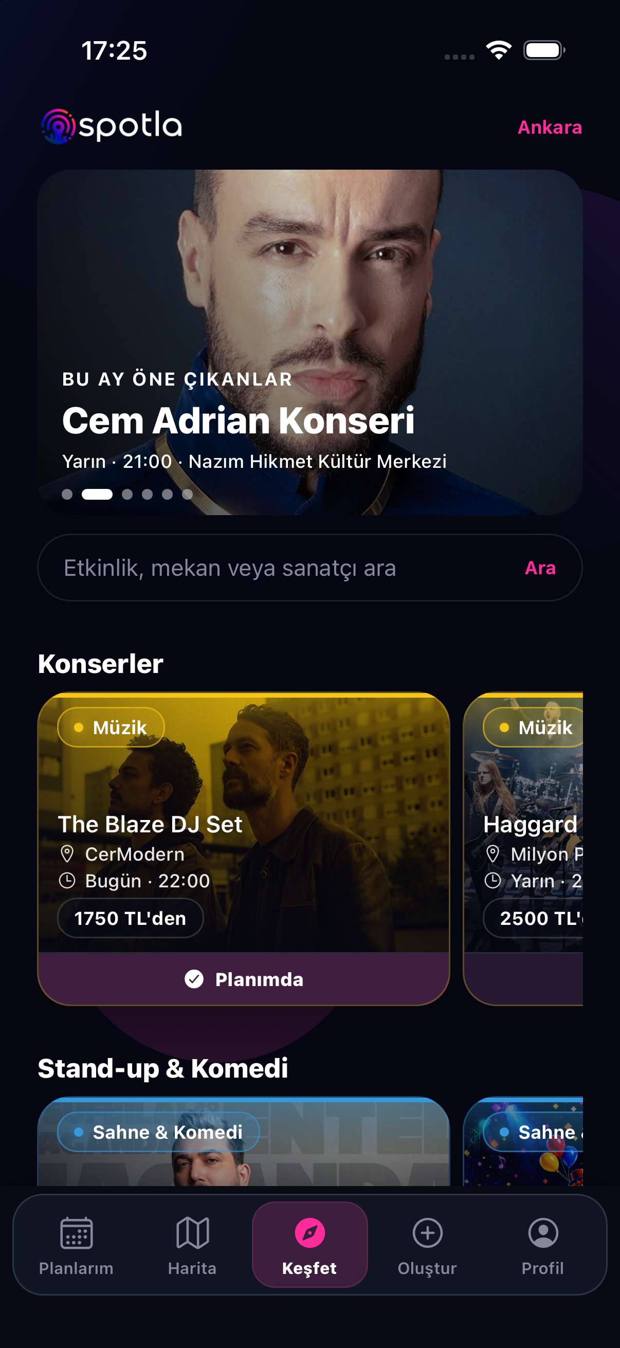 Spotla Keşfet ekranı